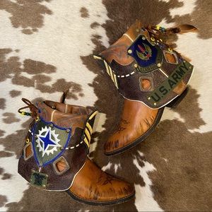 Tony Lama Brown and Tan Ankle Boots with Military Patches